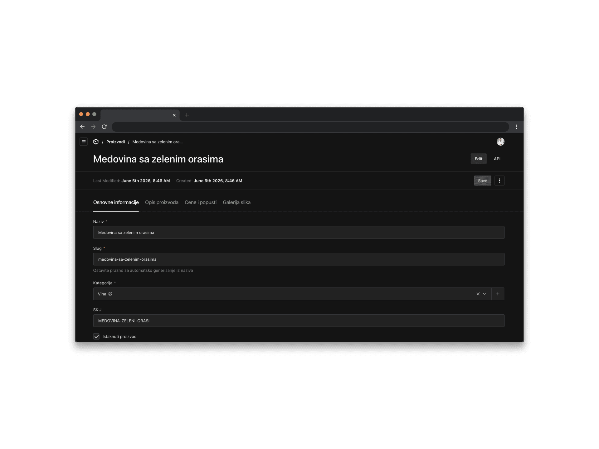 Prikaz administrativnog panela online prodavnice